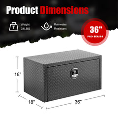 36 inch aluminum underbody truck tool box heavy duty underbed toolbox tool storage organizer chest with lock and keys, waterproof trailer box, extra thick diamond thread plate matte black finish