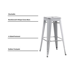 Backless Modern Light Weight Industrial Contemporary Rustic Vintage Costal Metal Bar Stools Without Back and 4 Leg Design (Set of 2) (30" Seat, Distressed White)