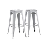 Backless Modern Light Weight Industrial Contemporary Rustic Vintage Costal Metal Bar Stools Without Back and 4 Leg Design (Set of 2) (30" Seat, Distressed White)