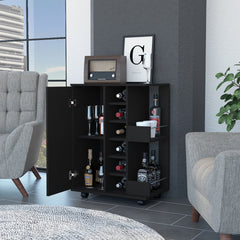 Tennessee Bar Cart, One Cabinet With Division, Six Cubbies For liquor, Two Shelves