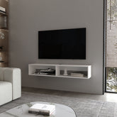 Central Floating media rack in melamine with two shelves,white