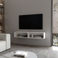 Central Floating media rack in melamine with two shelves,white