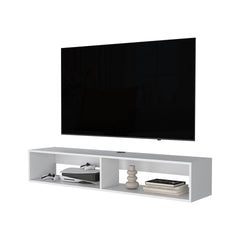 Central Floating media rack in melamine with two shelves,white