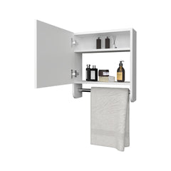 Pine Medicine Cabinet in Melamine With a Towel Bar And Included Mirror, White