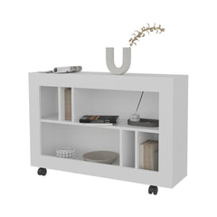 FM FURNITURE Cowlic Console Table in Melamine with Open Storage. White