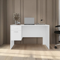 FM FURNITURE Magia Desk, 2 Drawers (1 Lockable), Modern Design, White Finish, Home Office