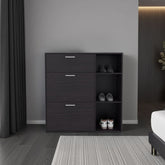 Sierra Shoe Storage Cabinet, 2 Tilt-Out Drawers, 1 Top Drawer, 3 Open Side Shelves, Vertical Design, Entryway or Bedroom Use, Wenge