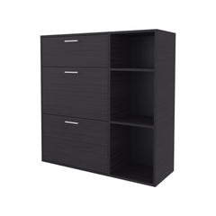 Sierra Shoe Storage Cabinet, 2 Tilt-Out Drawers, 1 Top Drawer, 3 Open Side Shelves, Vertical Design, Entryway or Bedroom Use, Wenge