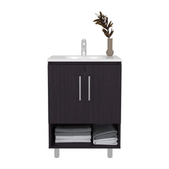 Texas Freestanding Bathroom Vanity Cabinet with Double Doors, Open Shelf, and Elevated Base, Modern Design for Sink Installation and Organized Storage, Wenge