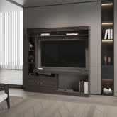 Rock House Entertainment Center with Two Doors and Open Storage, Stained Walnut