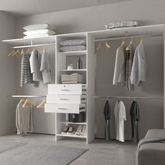 FM FURNITURE Geek Modular Closet Organizer System with Hanging Rods, Shelves, and Drawers , White
