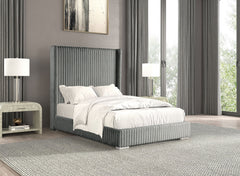 Gray Color Contemporary 1pc Queen Size Bed Fur Chenille Fabric Mattress Ready