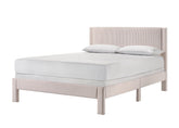 1pc Contemporary Plush Upholstered Headboard Ribbed Texture Low-profile Frame Unobtrusive Legs Queen Platform Bed Pink Bedroom Furniture