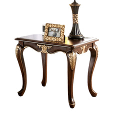 Traditional Style 1pc End Table Curved Legs Carved Details Design With Gold Highlight Elegant Look Solid Wood Structure Rich Tobacco Finish