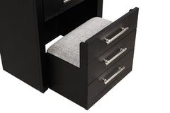 Bedside Vanity Set w/ Stool Black Storage Drawers Nickle Pulls Handles Vanity LED Contemporary Style