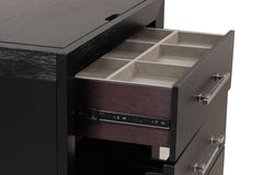 Bedside Vanity Set w/ Stool Black Storage Drawers Nickle Pulls Handles Vanity LED Contemporary Style