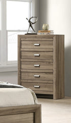 1pc Contemporary Style Five Drawers Storage Tall Chest Wooden Bedroom Furniture Light Brown Warm Wood Finish