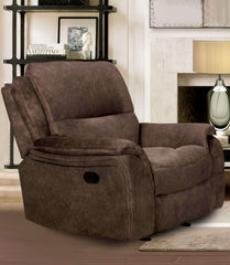 Transitional Style Glider Recliner Arms Pillow Top Blocked Hardware Frame Fully Upholstered Dark Brown Finish Primary Living Rom