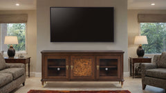 Modern Style TV Stand 3 Drawers Gold Round Knobs And Legs Felt Line Drawers Dark Cherry Finish