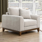 Mid-Century Modern Style 1pc Chair Walnut Wood Trim Tapered Legs Soft Trak Arms Light Gray Finish Throw Pillow Included