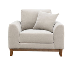 Mid-Century Modern Style 1pc Chair Walnut Wood Trim Tapered Legs Soft Trak Arms Light Gray Finish Throw Pillow Included