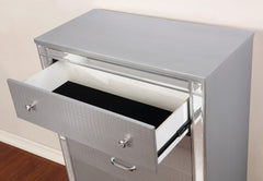 Contemporary Style 1pc Chest Crocodile Texture Chrome Round Knobs Bar Pulls w/ Crystals Silver Finish Bedroom Furniture