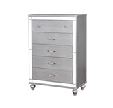 Contemporary Style 1pc Chest Crocodile Texture Chrome Round Knobs Bar Pulls w/ Crystals Silver Finish Bedroom Furniture