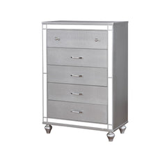 Contemporary Style 1pc Chest Crocodile Texture Chrome Round Knobs Bar Pulls w/ Crystals Silver Finish Bedroom Furniture