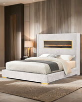 Gorgeous White Color 1pc Eastern King Size Bed Upholstered Fabric Bedroom Furniture Beautiful Contemporary Style