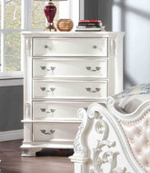 Traditional 1pc Chest Dovetail Drawers Pearl White Color Faux Wood Carved Details Bedroom Furniture