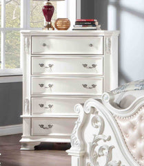 Traditional 1pc Chest Dovetail Drawers Pearl White Color Faux Wood Carved Details Bedroom Furniture