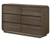 Mid-century Flair Rounded Edges 1pc Dresser Warm Wood Finish Six Drawer Storage Wooden Bedroom Furniture