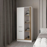 Natural Oak Wardrobe Organizer with Shelves and Rod