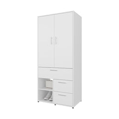 White Multi-Storage Wardrobe with Rod and Shelf