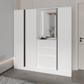 White Wardrobe Organizer with Mirror and Storage Compartments