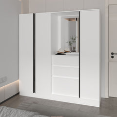 White Wardrobe Organizer with Mirror and Storage Compartments