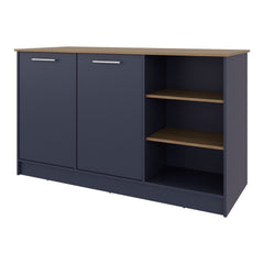 Kronos Blue and Natural Oak Kitchen Island with 2 Doors and Open Storage