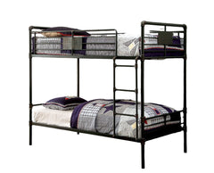 Industrial Style Bunk Bed Twin Over Twin Attached Ladder Full Metal And Pipe Inspired Structure Upper Guard Rails Antique Black