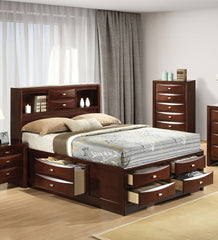 Contemporary Queen Size Bed W Footboard Drawers Headboard Bookcase Cherry Color 1pc Bed Bedroom Furniture