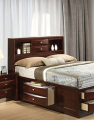 Contemporary Queen Size Bed W Footboard Drawers Headboard Bookcase Cherry Color 1pc Bed Bedroom Furniture