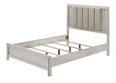 1pc Queen Size Bed Mist White Finish Sleek Linear Details Plush Upholstered Headboard Framed Wooden Bedroom Furniture