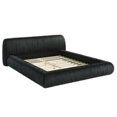 Platform Style Contemporary Pleated Upholstered Bed Black Color Fabric 1pc Queen Size Bed Bedroom