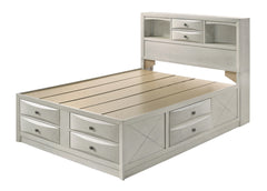 1pc King Bed Built-in Shelving Storage Compartments Integrated Storage Drawers Bed Frame Neutral White Finish