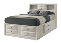 1pc King Bed Built-in Shelving Storage Compartments Integrated Storage Drawers Bed Frame Neutral White Finish