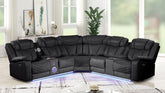 CHALLENGER Modern Style Recliner Sectional Sofa, Built in USB-C Ports & Bluetooth, made with Wood & Faux Leather in Black(NJ INVENTORY)