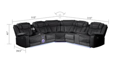 CHALLENGER Modern Style Recliner Sectional Sofa, Built in USB-C Ports & Bluetooth, made with Wood & Faux Leather in Black(NJ INVENTORY)