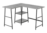 Computer Desk, Home Office, Corner, Storage Shelves, 48"l, L Shape, Work, Laptop, Grey Laminate, Black Metal, Contemporary, Modern