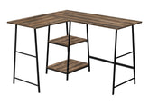 Computer Desk, Home Office, Corner, Storage Shelves, 48"l, L Shape, Work, Laptop, Brown Laminate, Black Metal, Contemporary, Modern