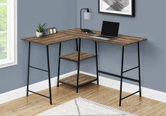 Computer Desk, Home Office, Corner, Storage Shelves, 48"l, L Shape, Work, Laptop, Brown Laminate, Black Metal, Contemporary, Modern