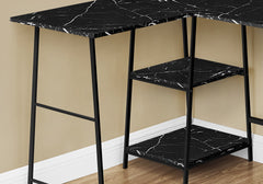 Computer Desk, Home Office, Corner, Storage Shelves, 48"l, L Shape, Work, Laptop, Black Marble Look Laminate, Black Metal, Contemporary, Modern